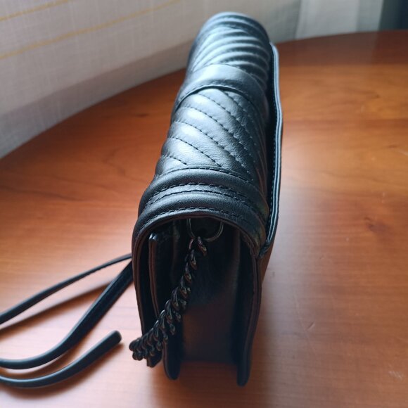 Rebecca Minkoff Chevron Embossed Small Black Leather Shoulder Bag - Picture 3 of 9